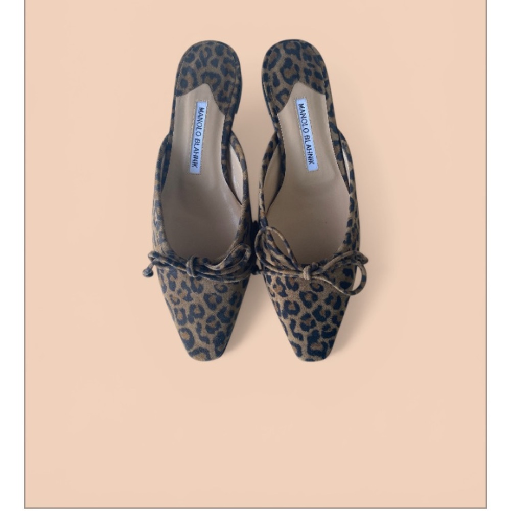 Manolo Blahnik NWT Leopard-Print Pointed-Toe Slingback Mules brown/black size-8